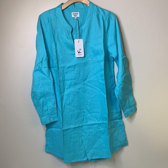 Hiho Bananakeet Linen Dress Capri Turquoise Blue Large NWT - Picture 7 of 9